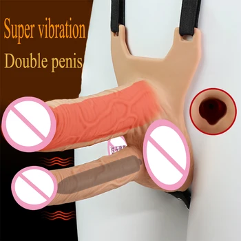 Traku Na Dvojni Penis Hlače Strapon Ženski Vibrator Vibratorji Adult Sex Igrače za Lezbijke Penis Rokav Enlarger Extender Sex Stroj