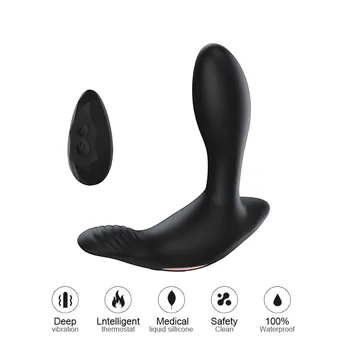 Več hitrosti Prostate vaginalne ogrevanje z vibriranjem massager daljinsko moški nadzor analni butt plug Silikonska vodotesna Adult sex igrače