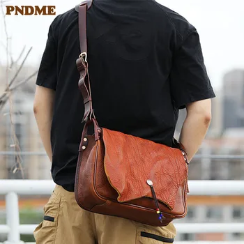 Vintage moda ročno vrhnjo plast cowhide Moške Messenger Bag Vsakdanje Prostem Visoke Kakovosti pravo Usnje Ramenski Messenger Bag