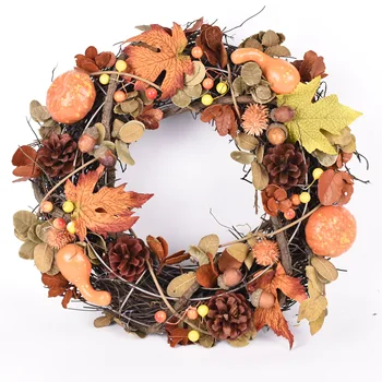Vroče Priljubljeni 35 CM umetno Jeseni jeseni vhodna vrata dekoracijo Harvest pumpkin maple leaf venec