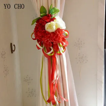 YO CHO Brezplačna Dostava Umetne cvetne Rose Evropski Stil Hydrangea Zavese Posnetek Poroke Arch Dekoracijo Doma Dekor Dodatki 5