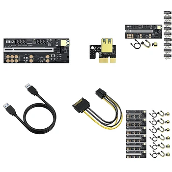 Za BTC Rudar VER016 PCI-E 1X, Da 16X USB3.0 GPU Riser Card Z 10 Kondenzatorji Temperature/Napetosti Display+Ščit 0