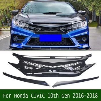 Za Honda CIVIC 10. Gen 2016-2018 ABS Glossy Black Demon Slog Z 2 Obrvi Avto Dirke Žar Žari Zgornji del Odbijača Rešetka