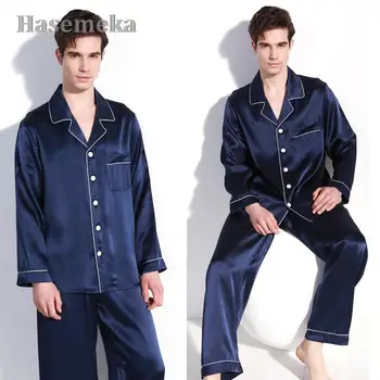 Za moške, Visoke Kakovosti 100% Realno Svileno Pižamo bo Ustrezala 16 Momme Murve Čiste Barve Domov Sleepwear Nightgown Set Za Človeka