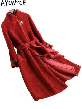 Zime Dolge Volne Jakna Ženske Elegantne Pravi Ovce Shearling Plašč Ženski Korejski Fur Coats Slim Casaco Feminino Gxy322