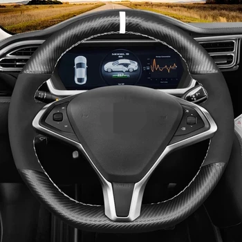 Črna Ogljikovih Vlaken Antilop, Ki Ne Drsijo Avto Volan Kritje Avto Dodatki Za Tesla Model S 2009-2021 Tesla Model X 2012-2020