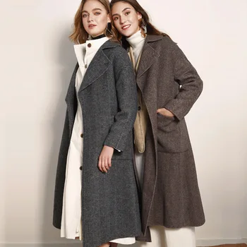 ženski zimski plašči siva kost Double-sided (obojestransko), volna, kašmir outwear 2019 jeseni plus velikost dame moda površniki dolgo
